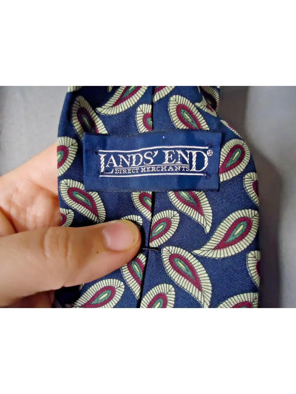 Lands' End Direct Merchants Hand-Sewn 100% Silk Tie Made in USA Imported Fabric